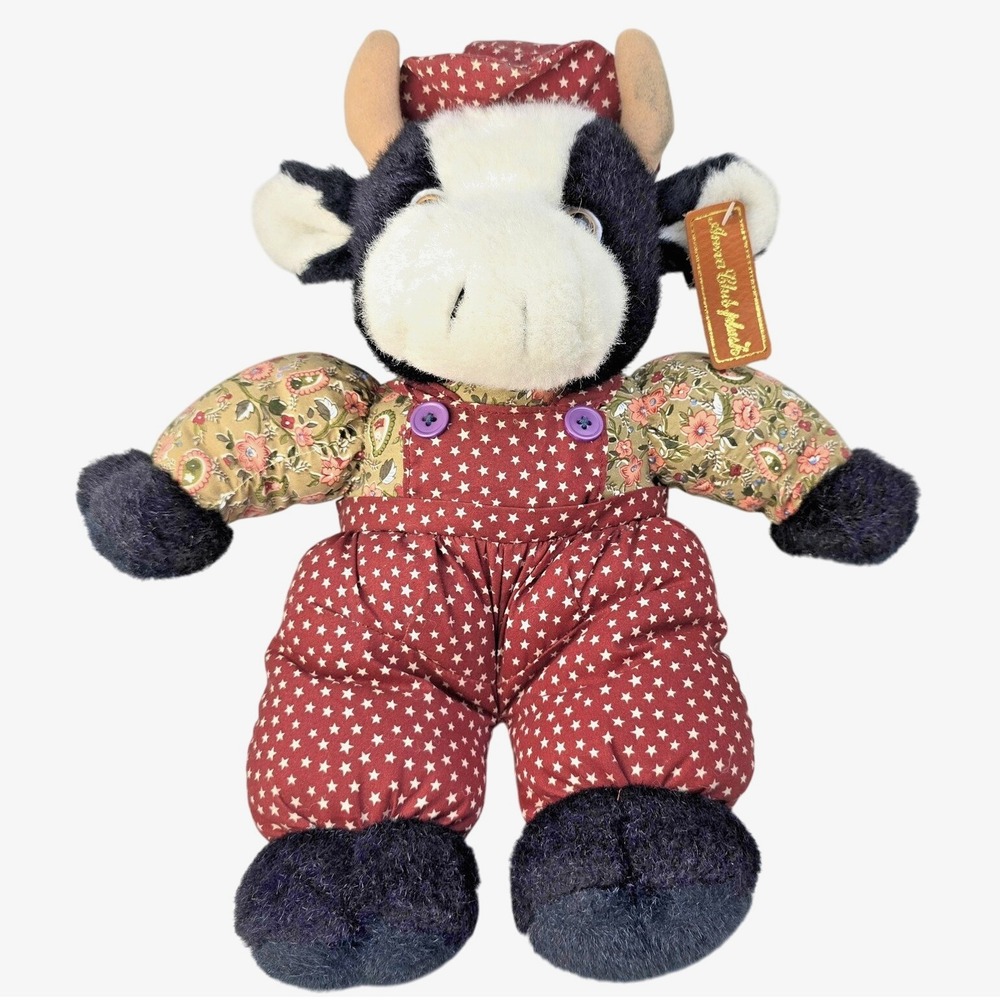 Vintage 1995 Aowna‎ Chris Plasto Anna Club Cow Overalls Floral Farmhouse Plush